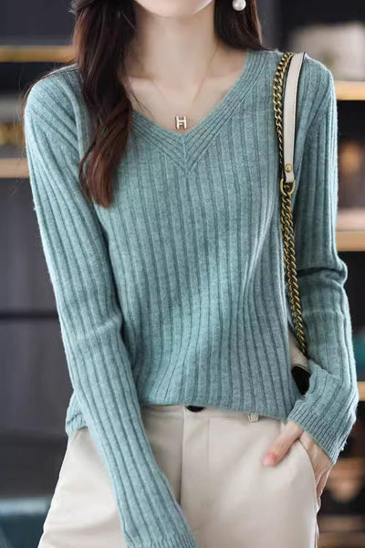 Camiseta térmica mujer cuello en V – Top de punto elástico - Moda invierno chic