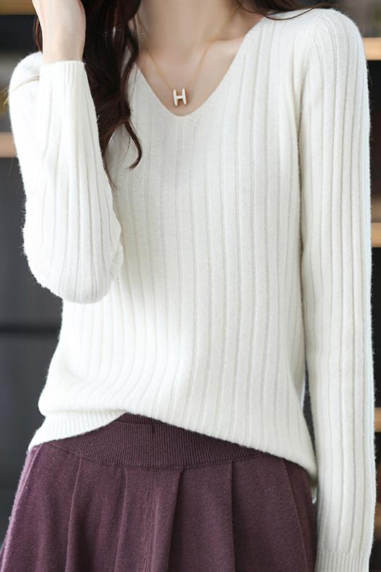 Camiseta térmica mujer cuello en V – Top de punto elástico - Moda invierno chic
