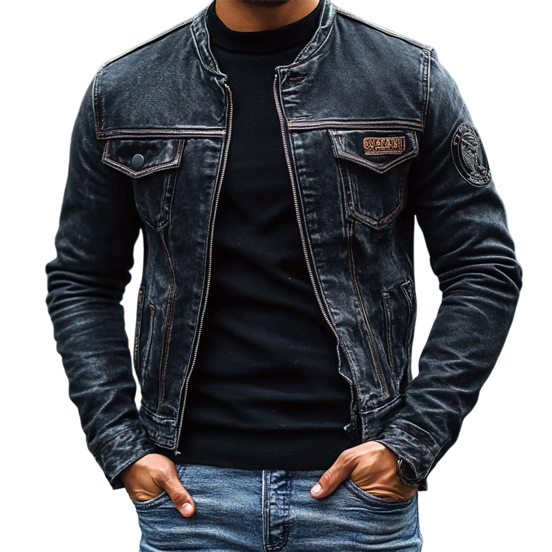 Chaqueta de Jeans Vintage Hombre Slim Fit – Moda con Cuello de Béisbol