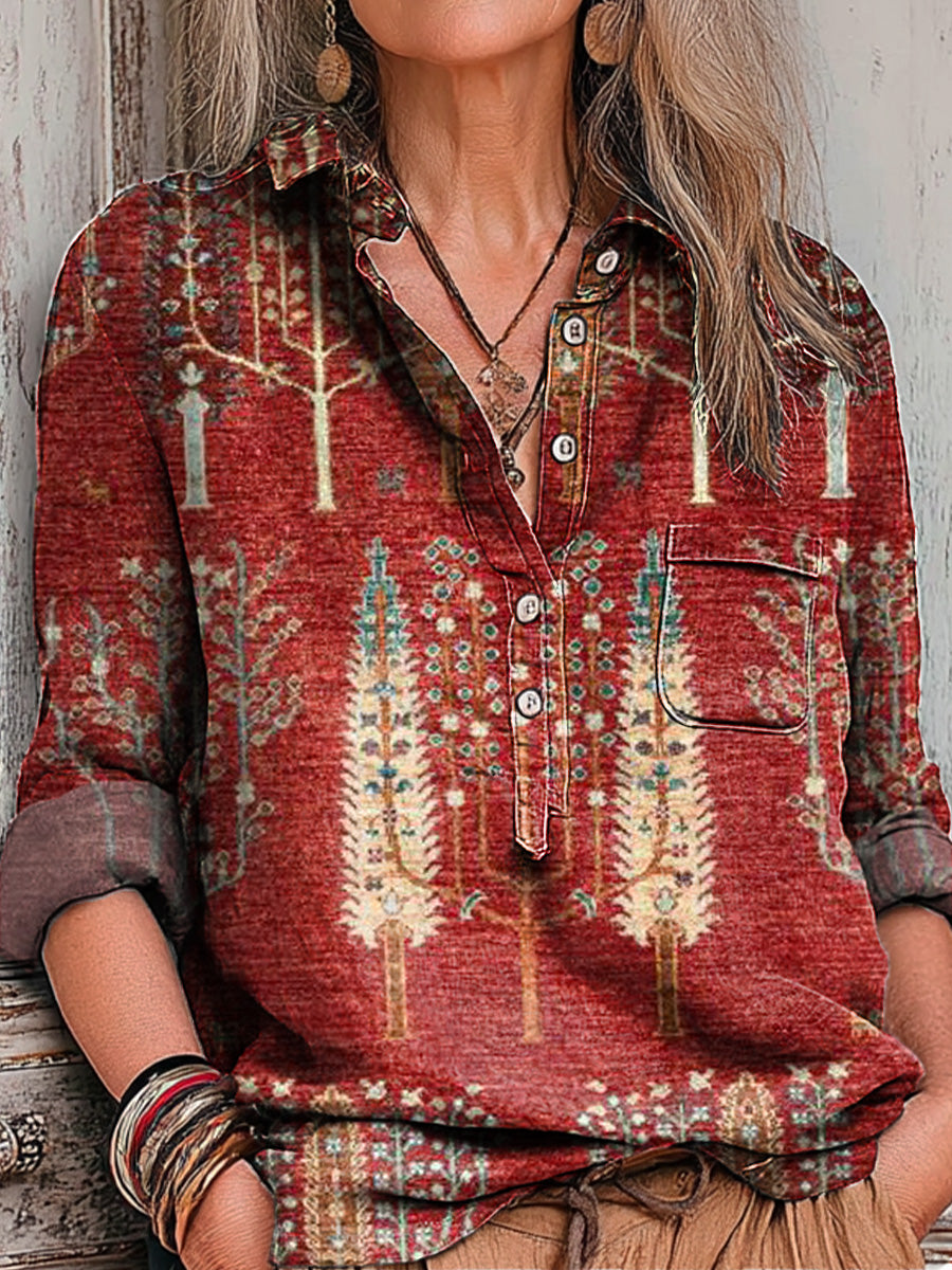 Camiseta casual de algodón y lino con impresión artística de dibujos geométricos étnicos vintage para mujeres