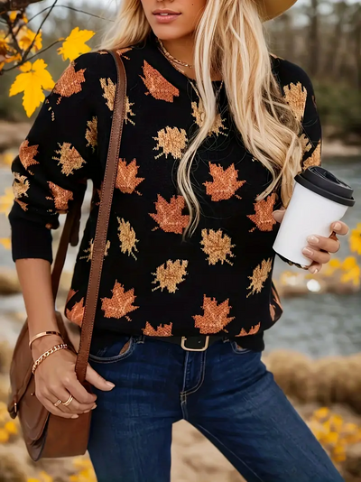 Suéter mujer estampado hojas de arce mangas largas - Moda casual chic