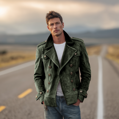 Chaqueta Western Hombre Retro en Suede – Estilo y Confort