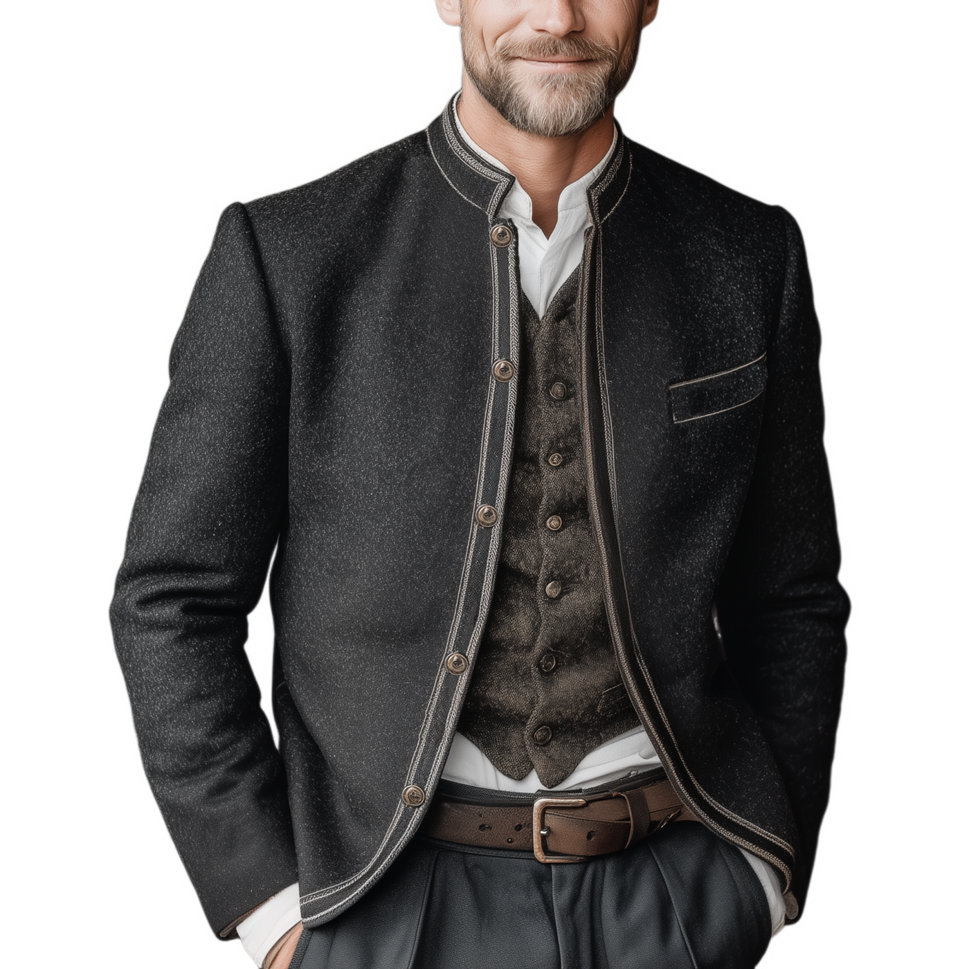Chaqueta Hombre Retro Bordada con Cuello Alto - Estilo Clásico y Moderno
