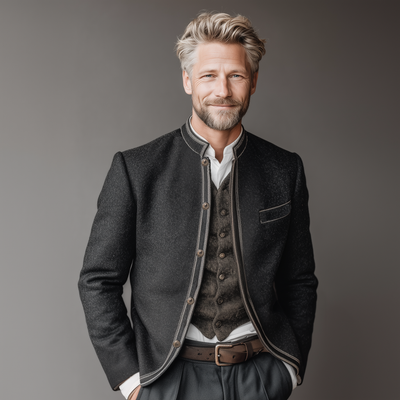 Chaqueta Hombre Retro Bordada con Cuello Alto - Estilo Clásico y Moderno