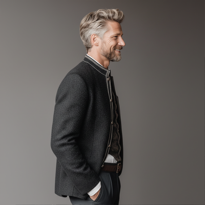 Chaqueta Hombre Retro Bordada con Cuello Alto - Estilo Clásico y Moderno