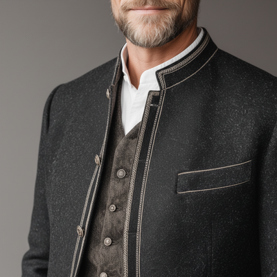 Chaqueta Hombre Retro Bordada con Cuello Alto - Estilo Clásico y Moderno