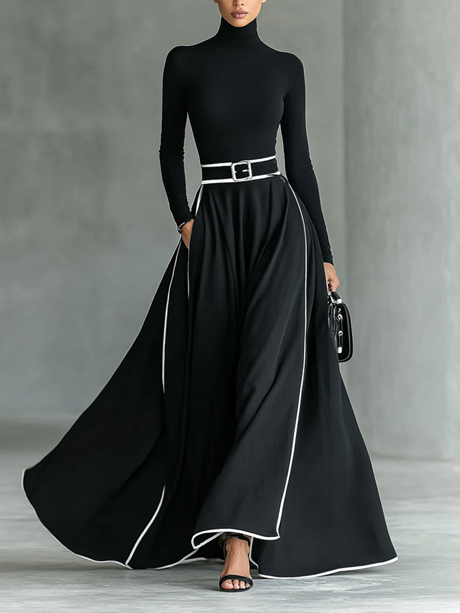 Vestido negro con ribetes blancos
