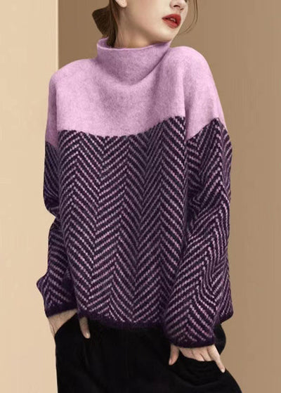 Suéter de cuello alto de patchwork tejido