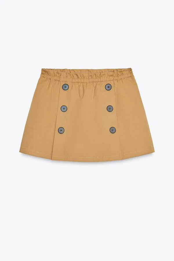 Falda-Corto Chic Confort Mujer – Cintura Elástica y Botones Contrastantes