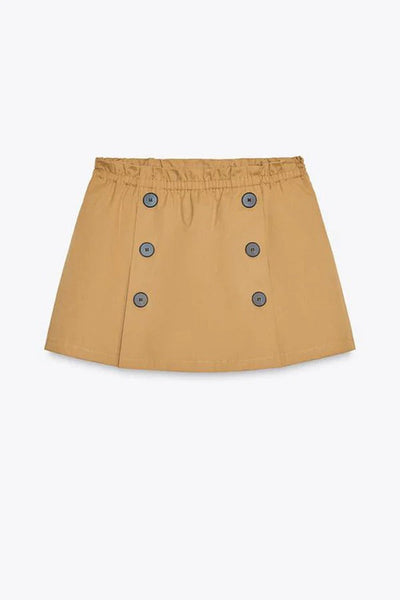 Falda-Corto Chic Confort Mujer – Cintura Elástica y Botones Contrastantes