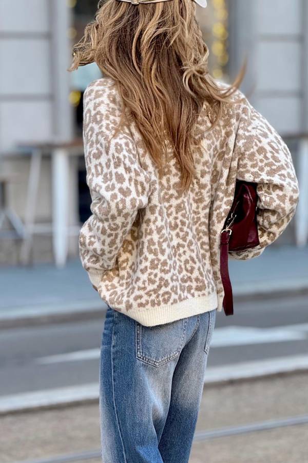 Cardigan de leopardo marrón mujer - Tejido suave y estilo chic otoño