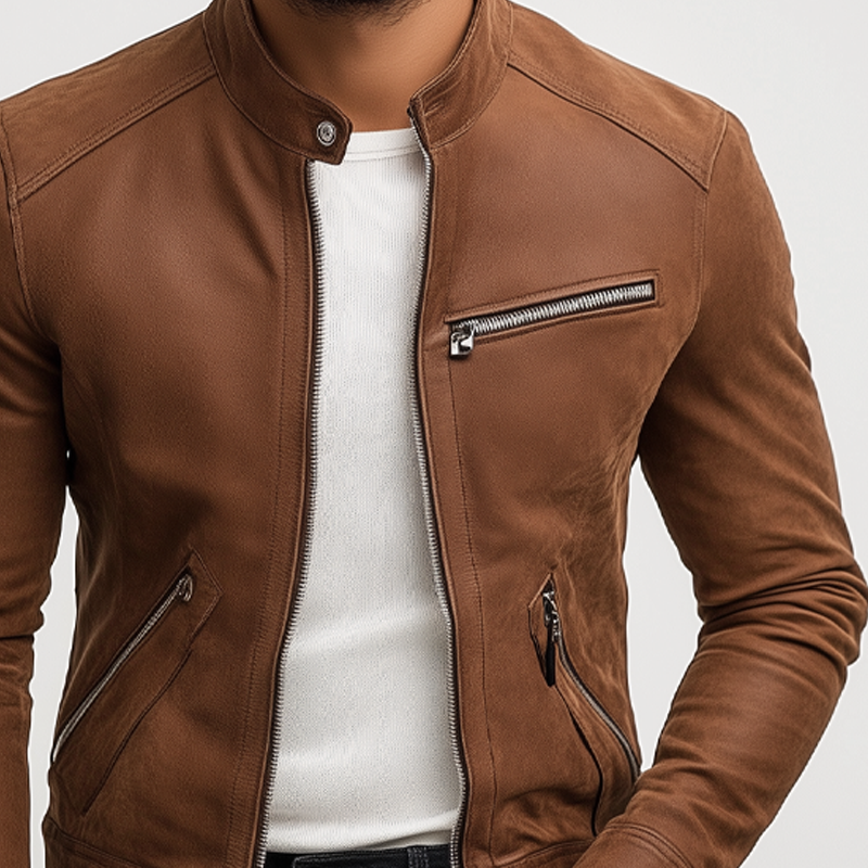 Chaqueta Hombre Retro Cuello Alto de Cuero PU – Estilo y Confort
