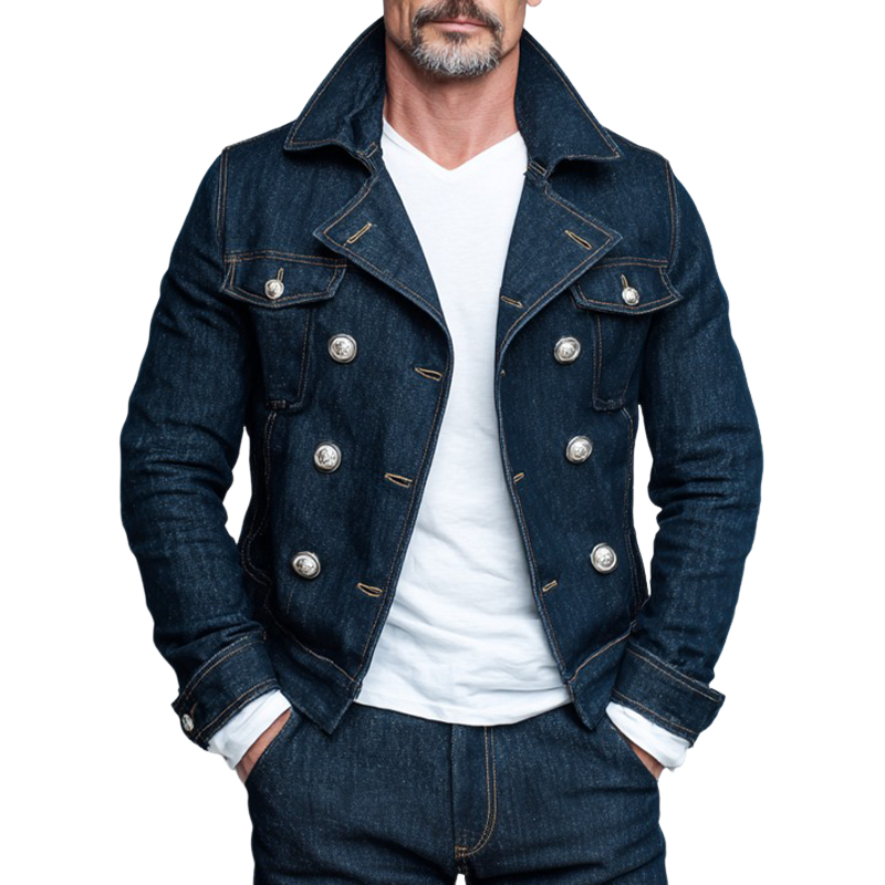 Chaqueta de Jean Vintage Hombre – Doble Botonadura y Estilo Retro