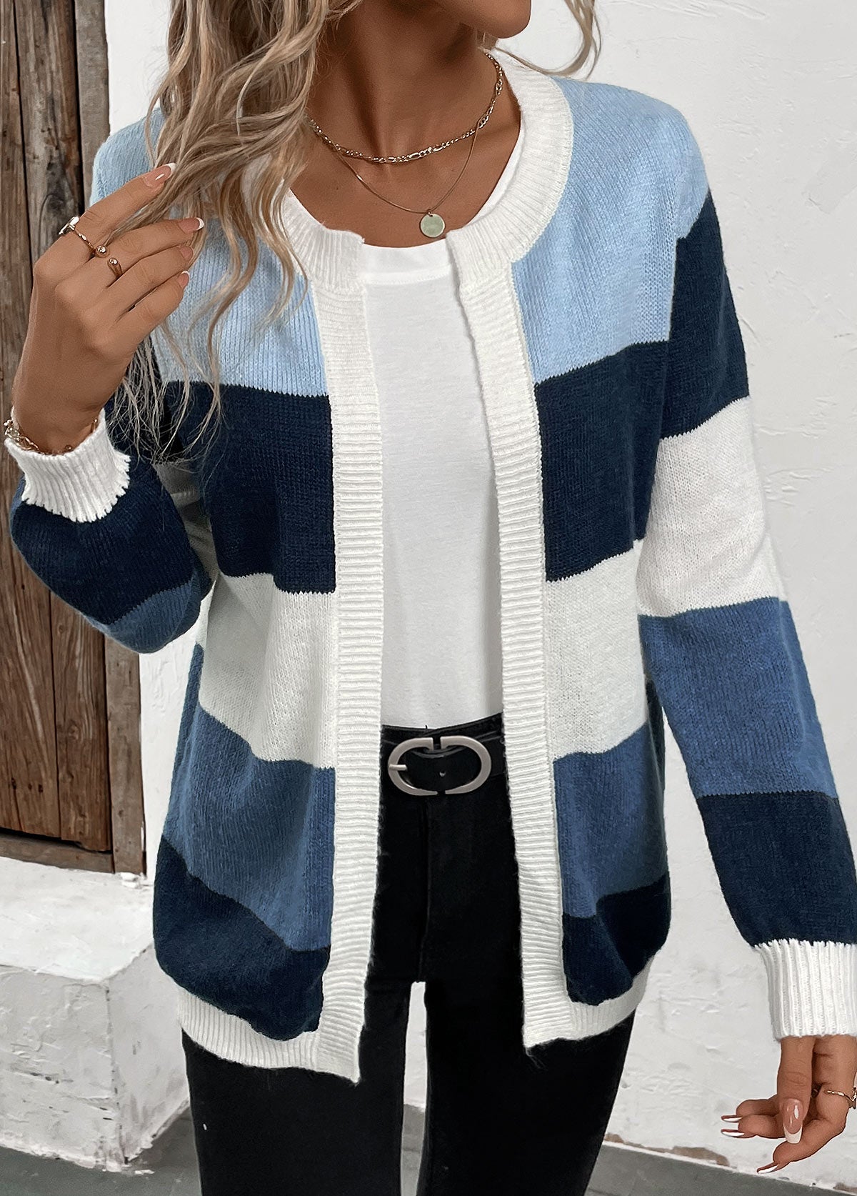 Cardigan Patchwork Azul Mujer – Estilo Moderno y Confortable