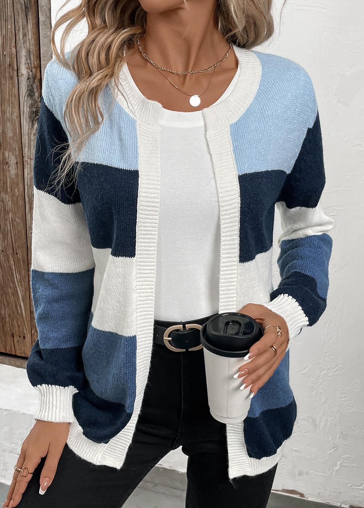 Cardigan Patchwork Azul Mujer – Estilo Moderno y Confortable