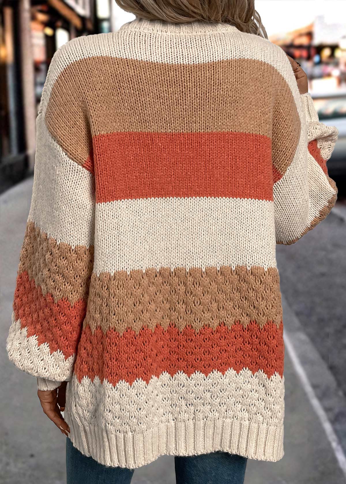 Cardigan Patchwork Naranja Mujer – Estilo Casual y Confort Cálido