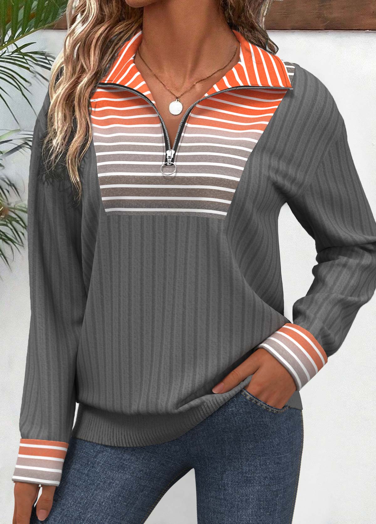 sudadera de manga larga con cuello vuelto,