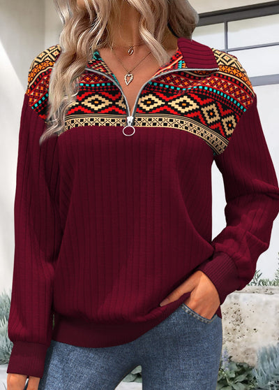 Sudadera de manga larga con estampado tribal y cremallera