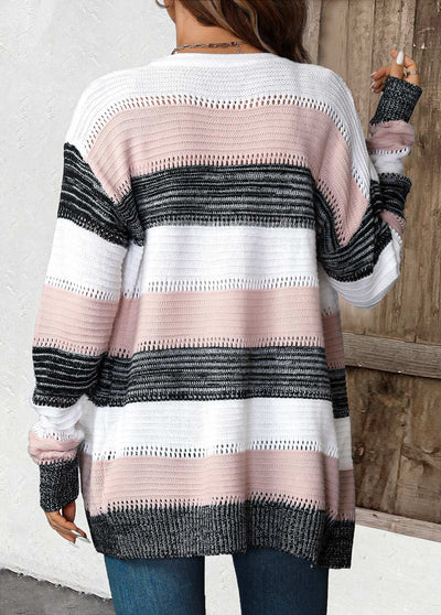 Cardigan de rayas patchwork mujer negro – Confort y estilo casual