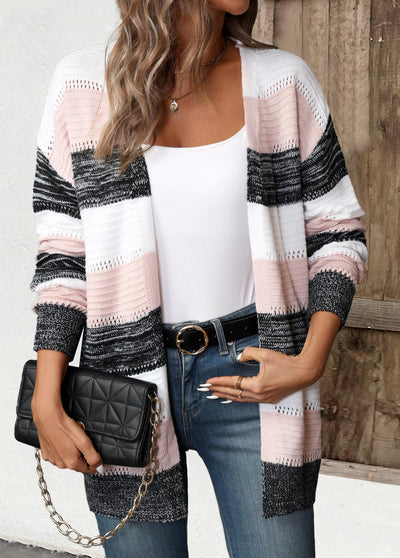 Cardigan de rayas patchwork mujer negro – Confort y estilo casual