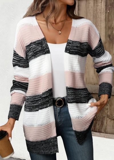 Cardigan de rayas patchwork mujer negro – Confort y estilo casual