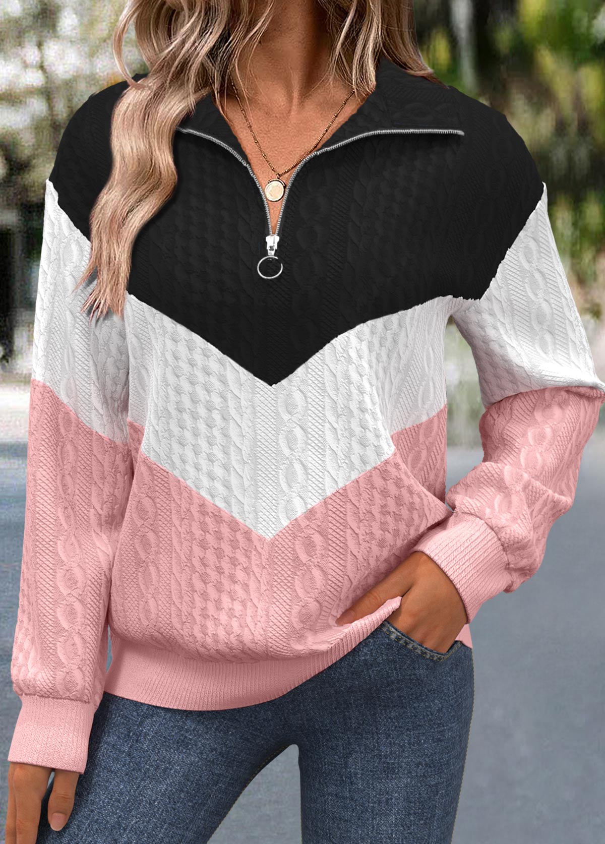 Sudadera de manga larga y cuello caído,