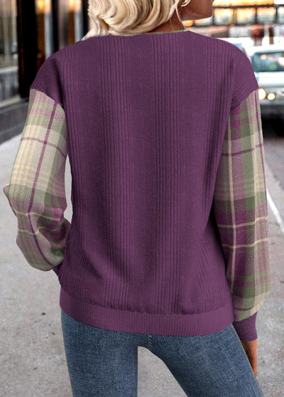 Sudadera de manga larga con cuello en V a cuadros verdes