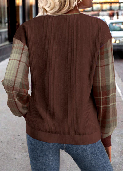 Sudadera de manga larga con cuello en V a cuadros verdes