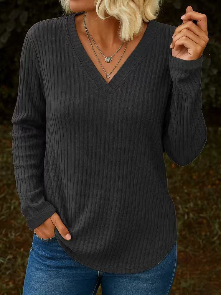 Camiseta de cuello en V de manga larga casual para hombre – Estilo moderno y comodidad