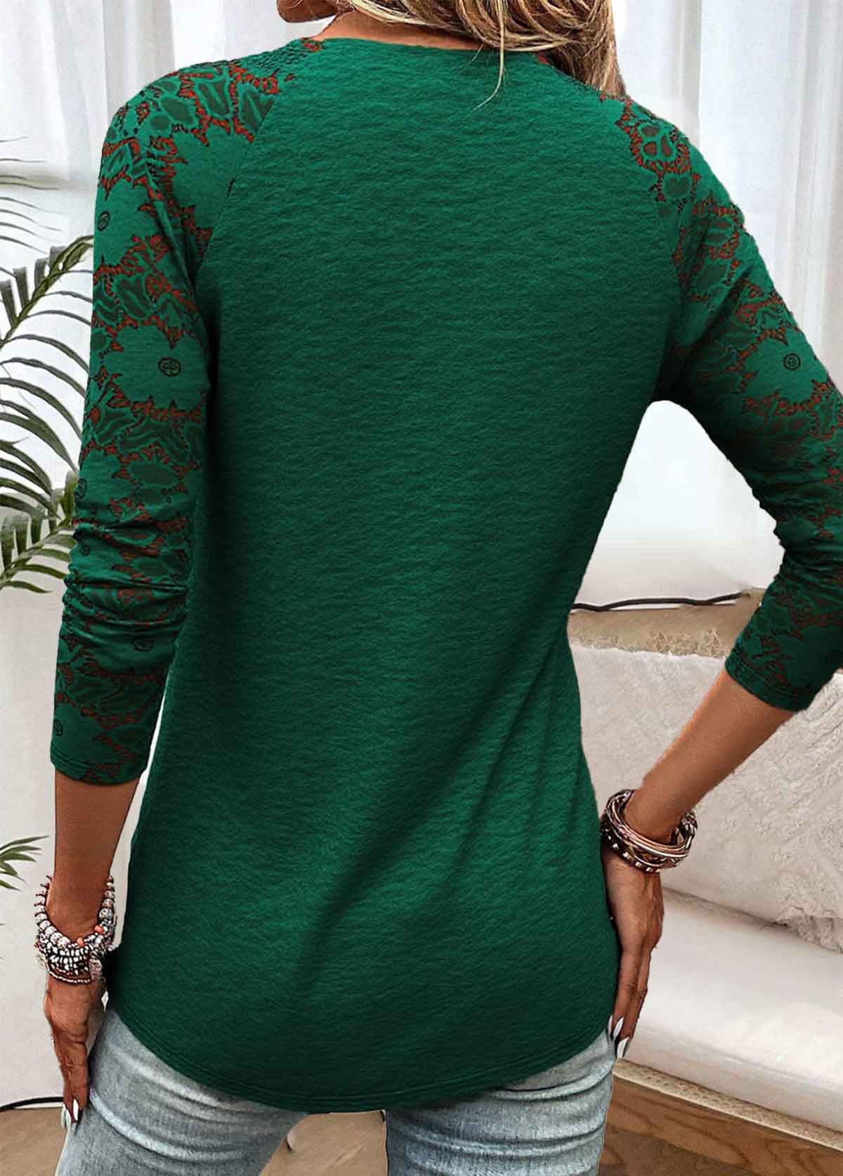 Túnica Elegante de Camiseta en Verde Negruzco con Encaje