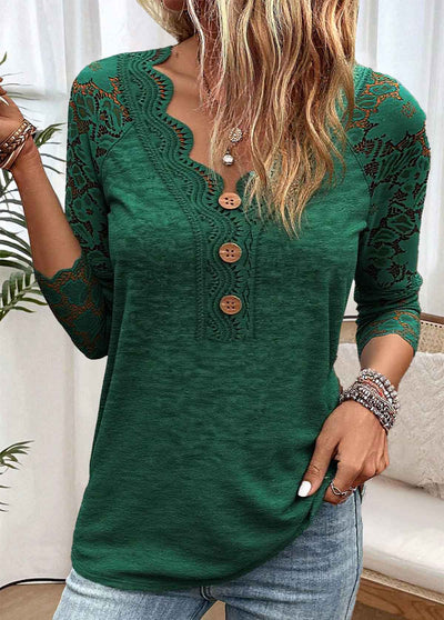 Túnica Elegante de Camiseta en Verde Negruzco con Encaje