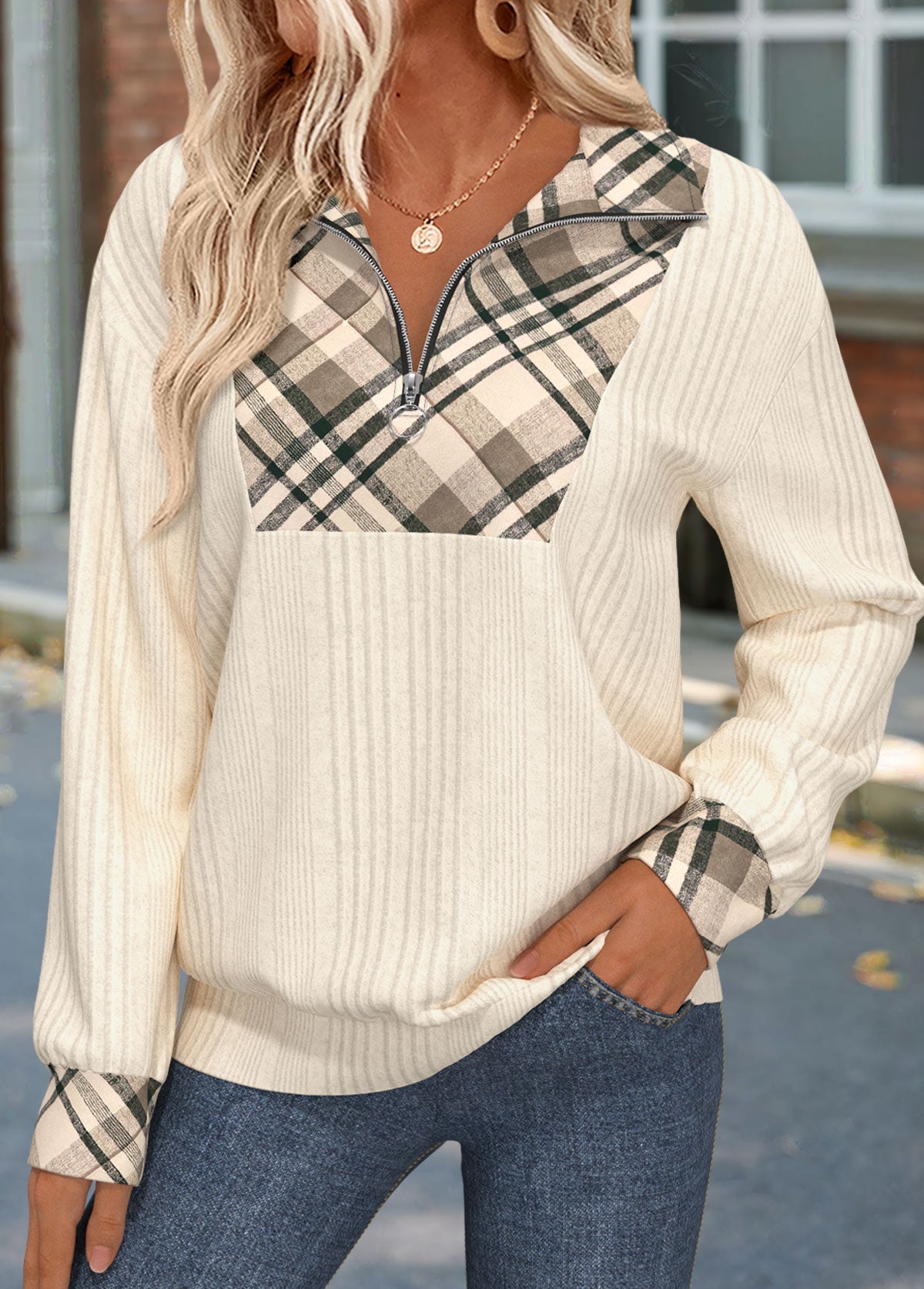 sudadera de manga larga con cuello vuelto,