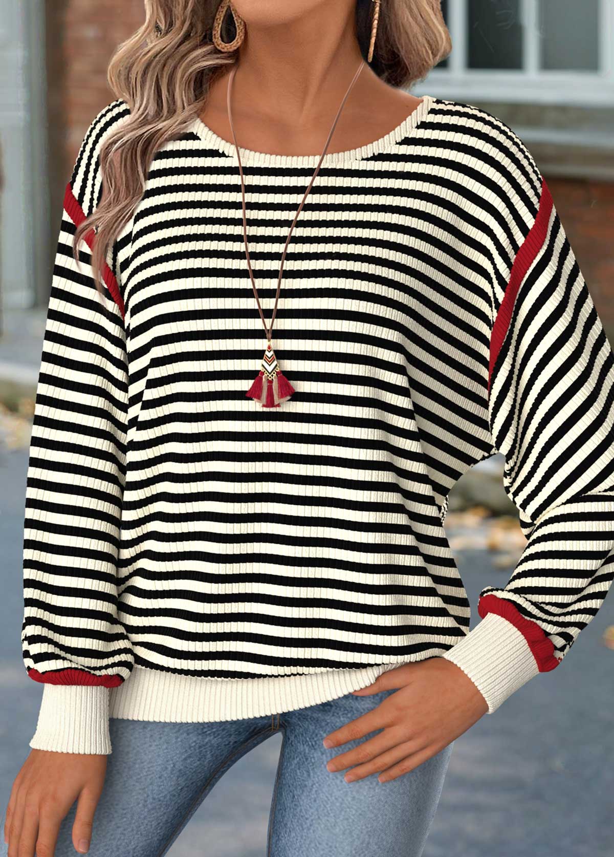 Camiseta de manga larga a rayas