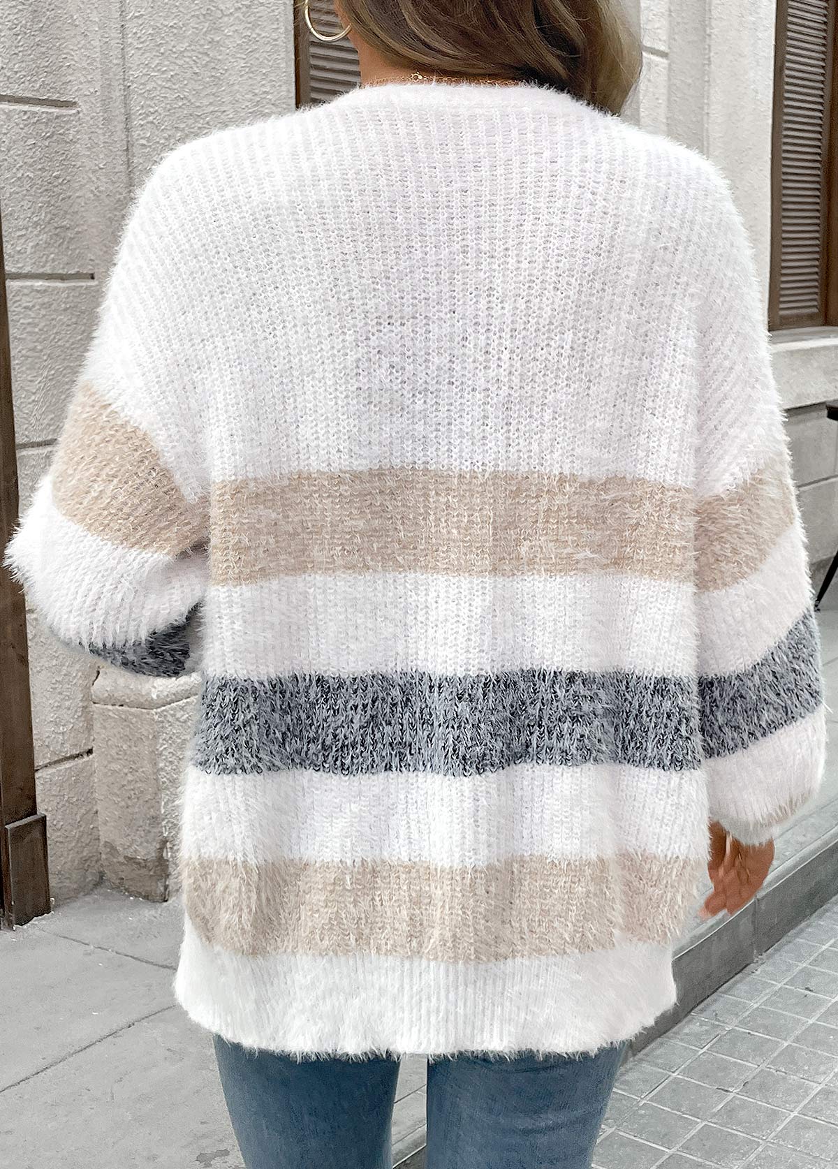 Cardigan blanco rayado mujer – Confort suave y estilo moderno