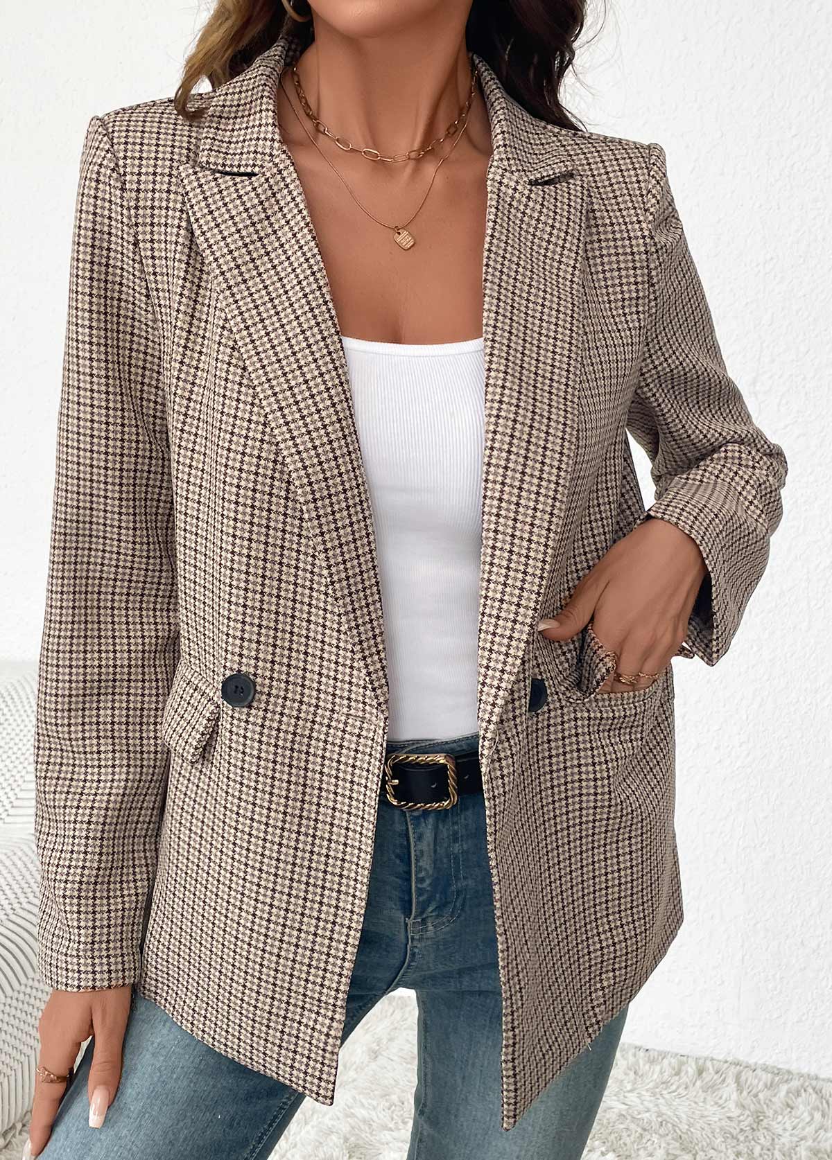 blazer a cuadros con dos bolsillos laterales