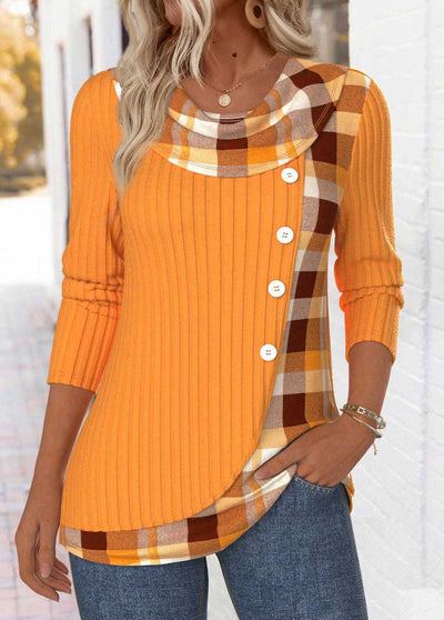 Camiseta beige de manga larga con estampado floral