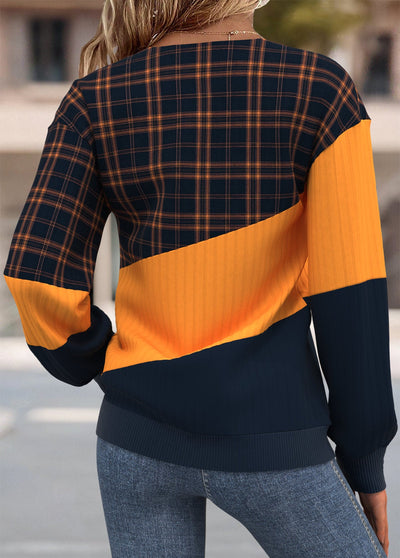 Sudadera de manga larga con cuello en V a cuadros verdes