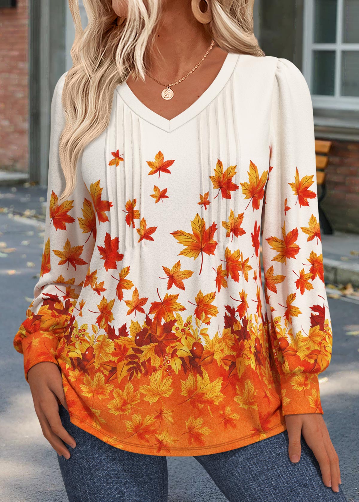 Camiseta de manga larga naranja de Halloween con costuras visibles