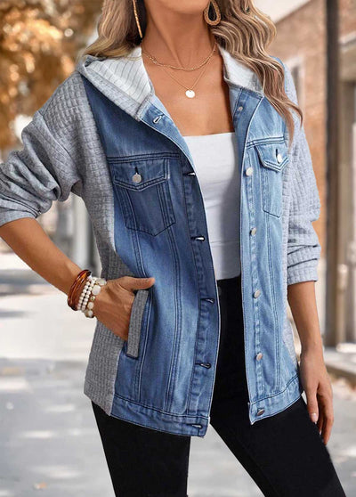 Abrigo con capucha patchwork azul denim