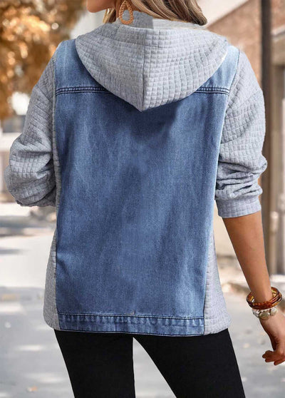 Abrigo con capucha de denim azul de manga larga