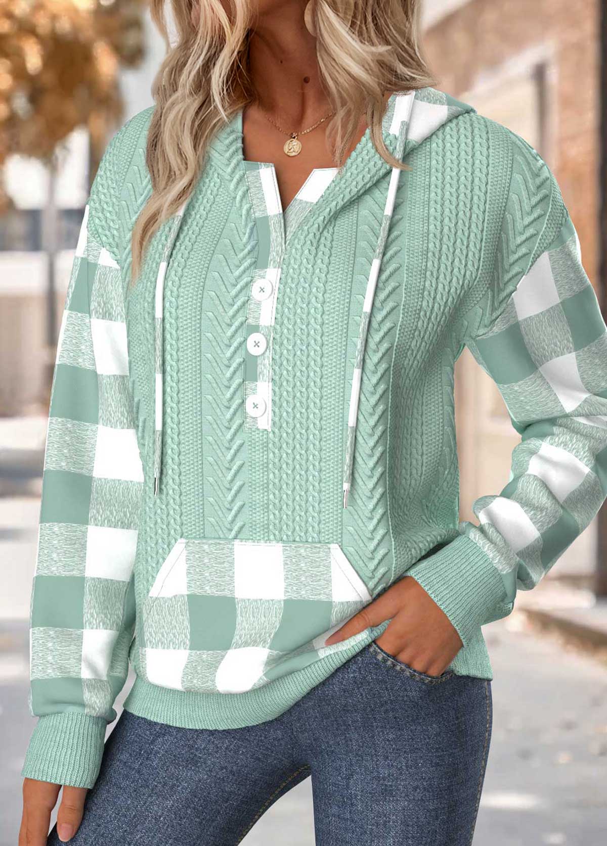 Sudadera Verde Salvia Cuadros