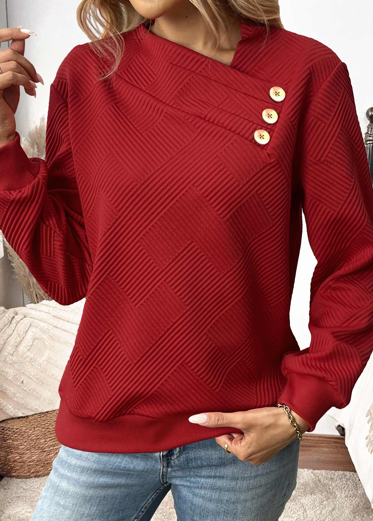 Sudadera Roja Asimétrica Mujer
