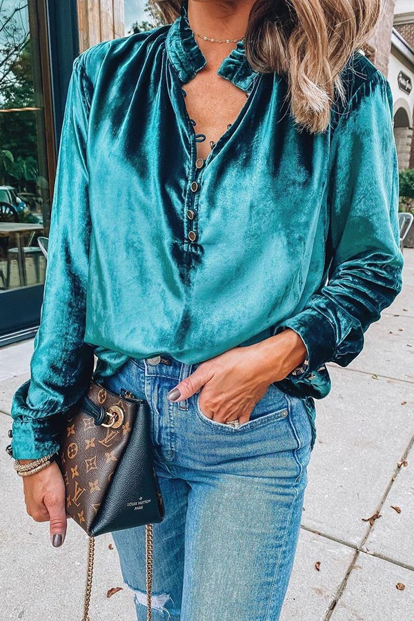 Camisa de Terciopelo Dorado Mujer - Top Elegante y Confortable con Cuello en V