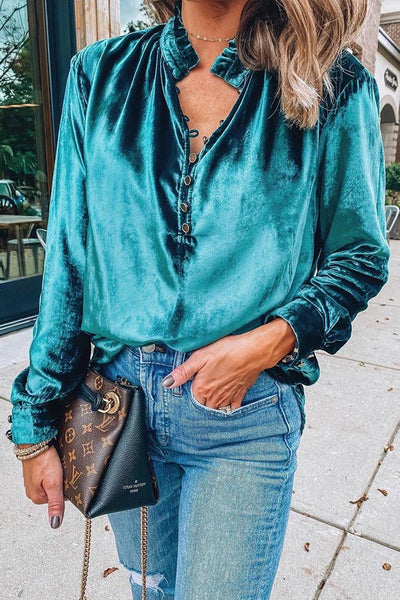 Camisa de Terciopelo Dorado Mujer - Top Elegante y Confortable con Cuello en V