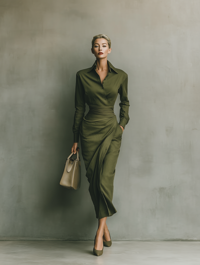 Vestido maxi verde militar mujer