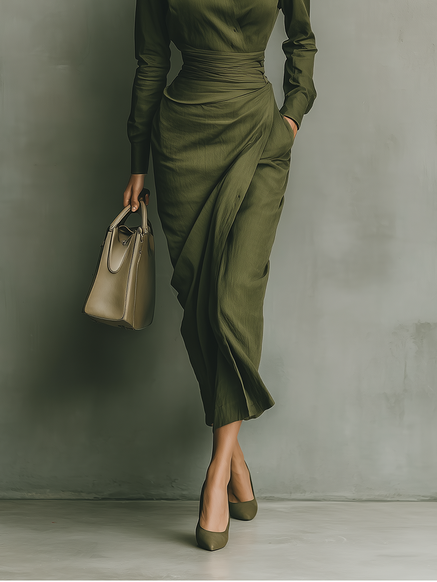 Vestido maxi verde militar mujer