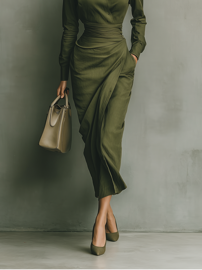 Vestido maxi verde militar mujer