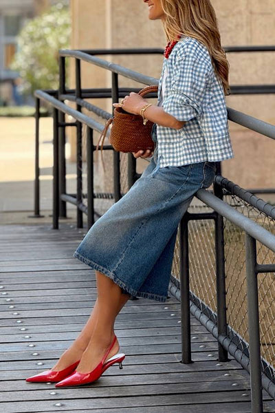 Camisa a cuadros azul y blanca para mujer – estilo retro francés