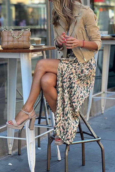 Falda Larga Leopardo Morandi Con Abierto - Estilo Chic y Versátil