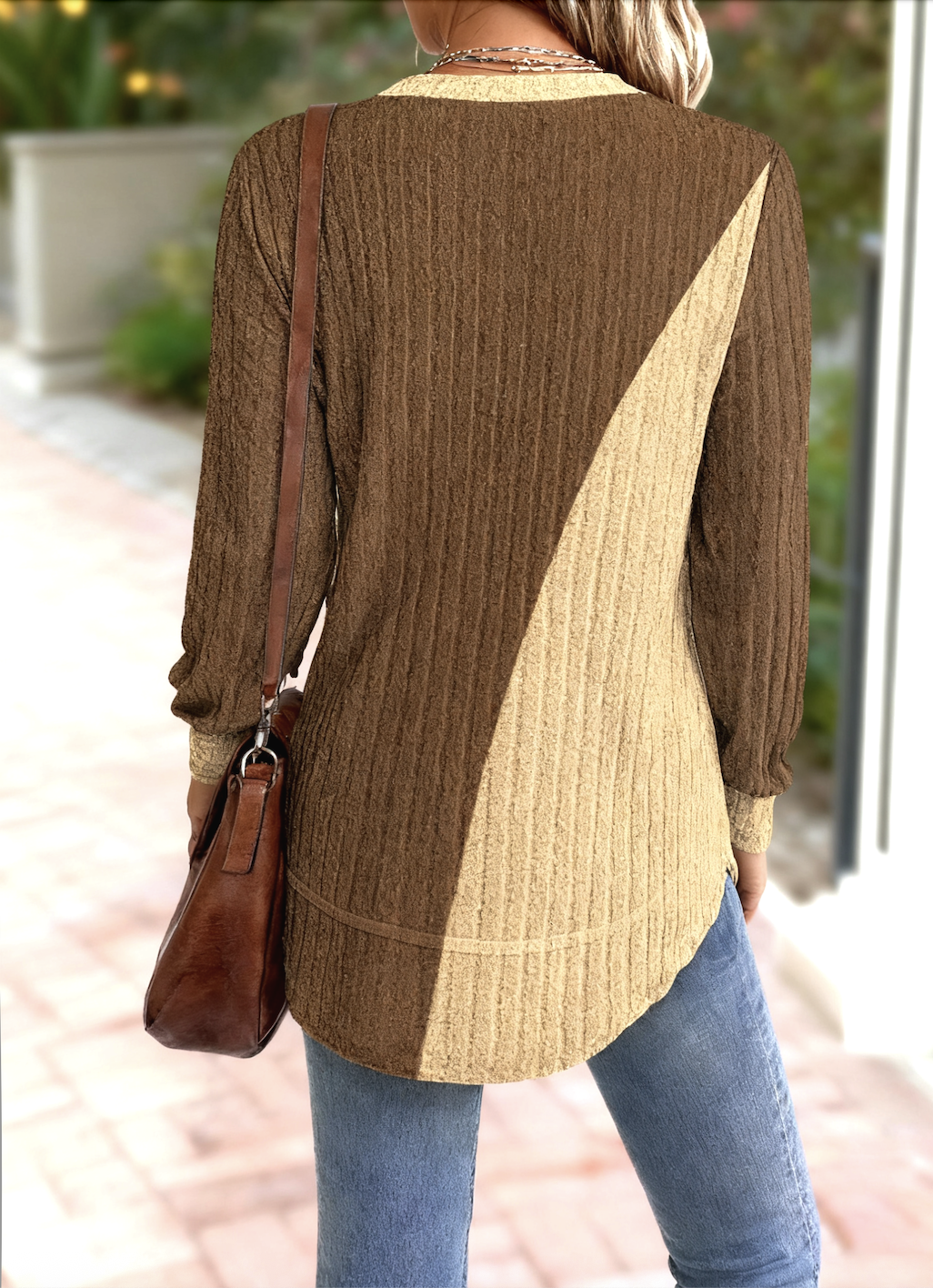 Camiseta de hombre de manga larga con bloque de colores - Estilo casual